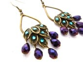 Peacock Chandelier Earrings, Swarovski, Evening Jewelry, Gift For Her