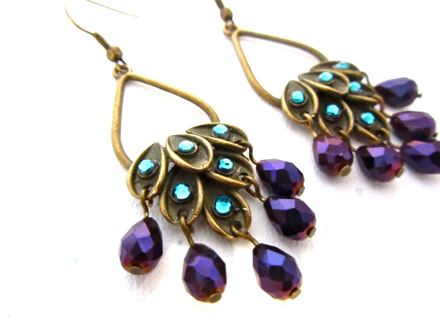 Peacock Chandelier Earrings, Swarovski, Evening Jewelry, Gift For Her