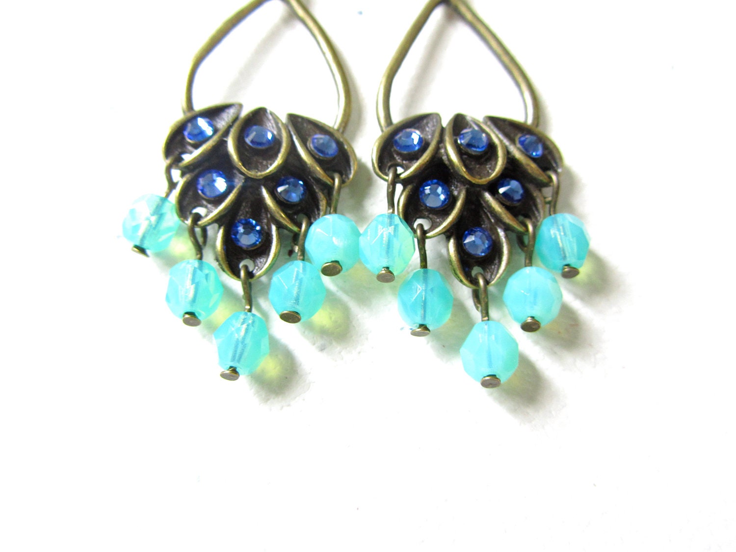 Mint Chandelier Earrings, Emerald Green, Peacock, Swarovski Crystal, Gift For Her