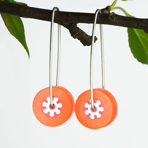 Small Pink and Orange Neon Flower Earrings