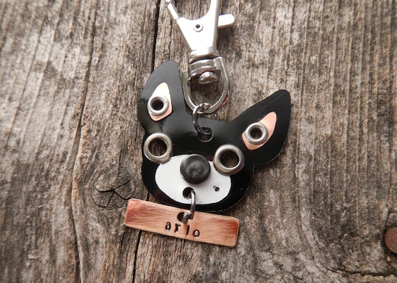 Keychain ID Key Chain Tag Boston Terrier Breed Dog Pet Lover Copper Aluminum Custom Rivets Stamped