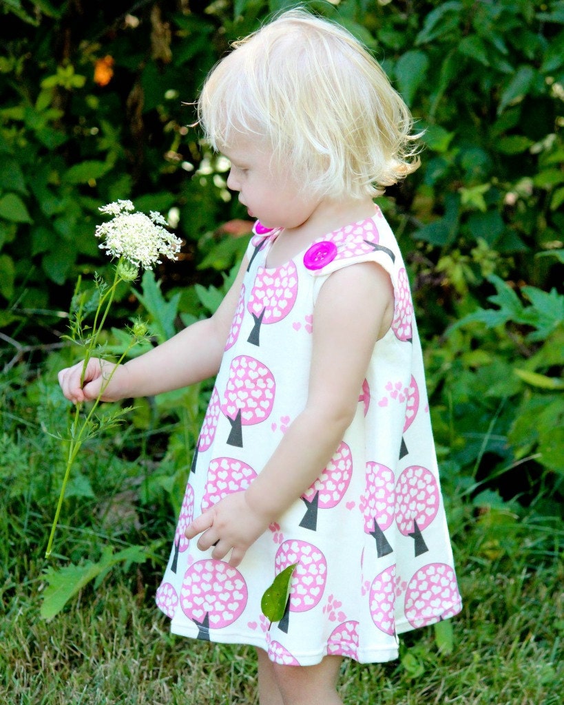 Organic Cotton Knit - Love Tree Baby Dress - 1st Birthday - Organic Baby - Nursey - Infant Girls Dress - Newborn - Natural Fiber - 3M to 3T
