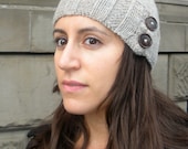 Knit "Eddy" Cap in Oatmeal with Brown Buttons