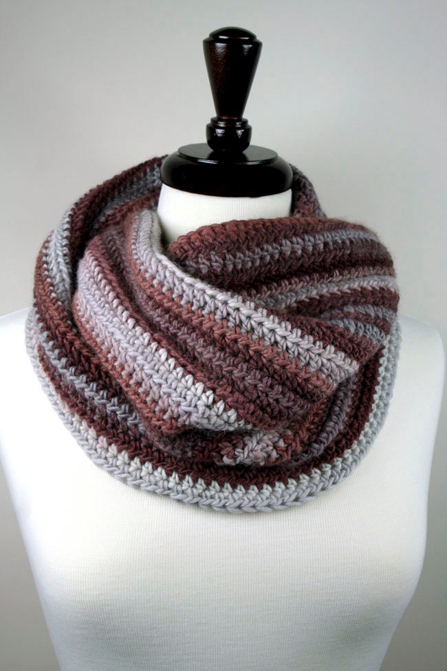 SALE - Chunky OOAK Handmade Crochet Cowl Neckwarmer in Brown Multi-Color Luxury Merino Wool, Unisex Fall Winter Accessory