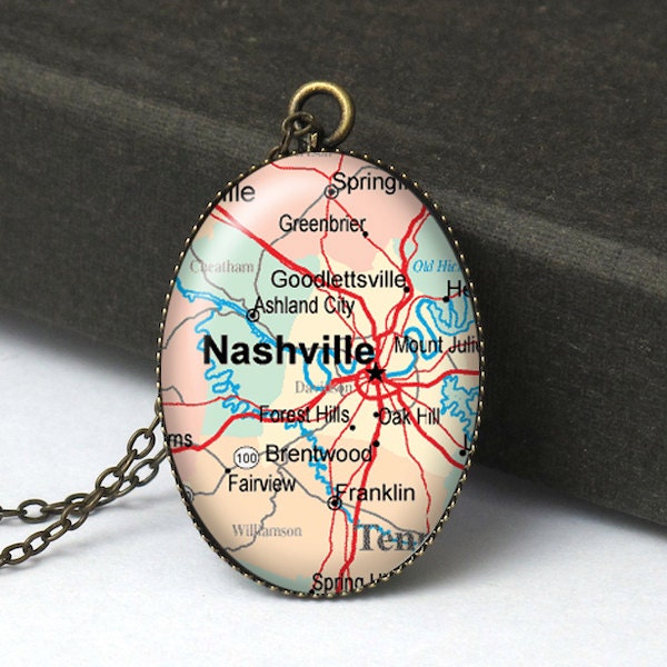 Nashville Pendant Necklace, Nashville TN Map Jewelry, Tennessee Necklace, Tennessee Map Necklace, Travel Necklace, US Map N505
