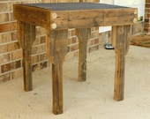 Natural Finish with Indigo Top Reclaimed Fence Wood End Table with Removable Legs