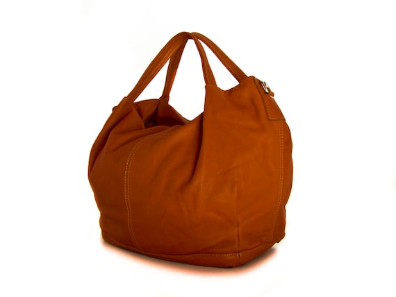 Handmade Leather Handbag Bag Purse Hobo in Orange brown  -.- the Abegaila -.-