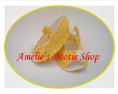 Yellow Soft Sole Sandal with White Polka Dots and White Fabric Flower
