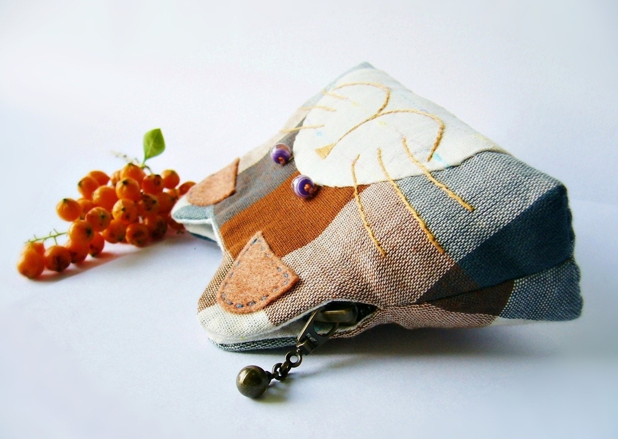 Cat purse / Cat zipper purse / Cat coin purse / Hand embroidery / Gift bag / Small bag zippered