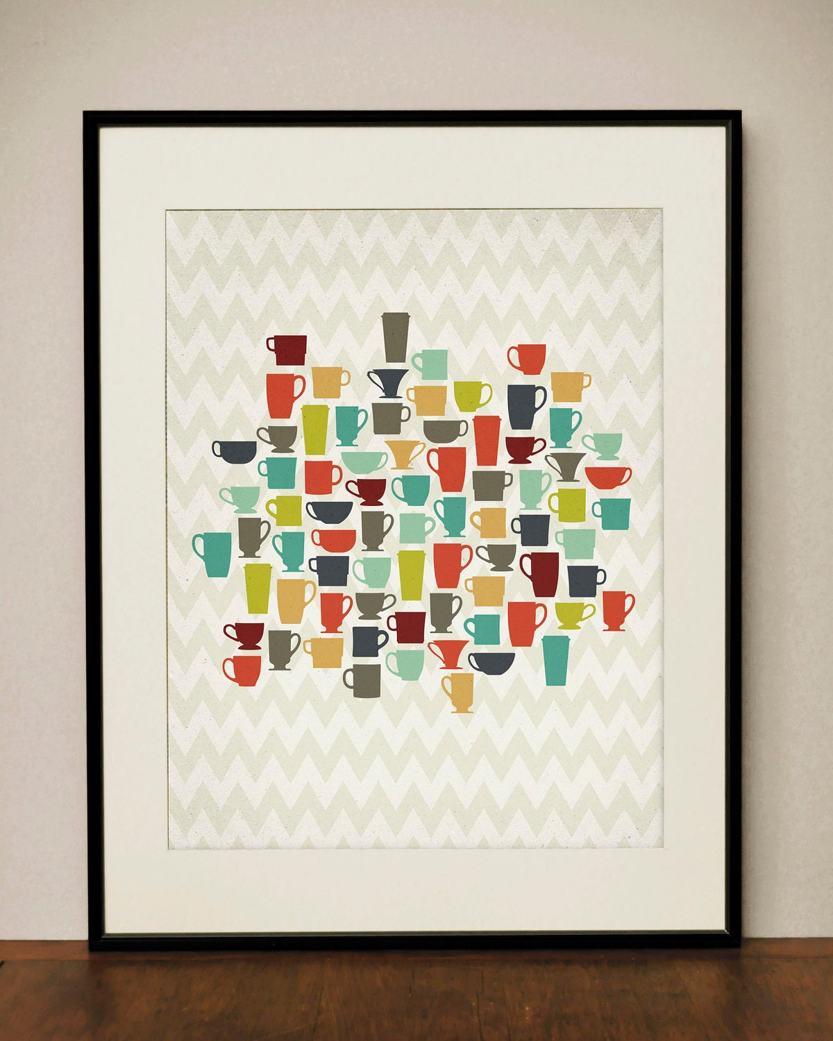 Retro Kitchen Coffee Cups 11x14 Art Print