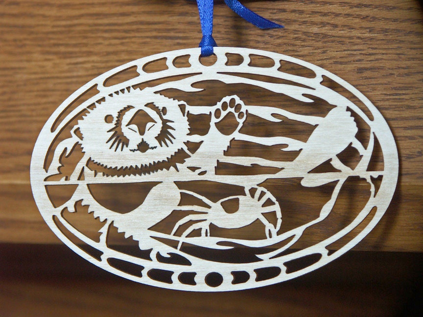 Sea Otter ornament wood hanging desk window tree decoration