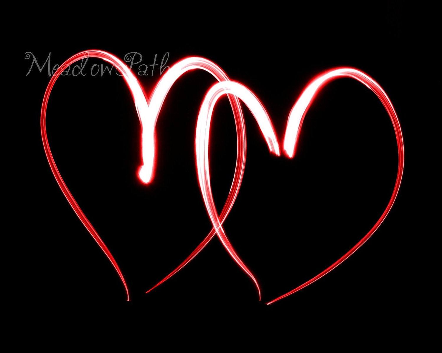 Hearts, Love, Valentine, Wedding, Black, Red, Light Painting, Fine Art, 8x10 Photograph, 'Love Lights the Way'