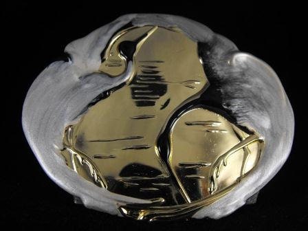 Vintage Belt Buckle Enamelled Cranes On Goldtone Metals SALE 15.00