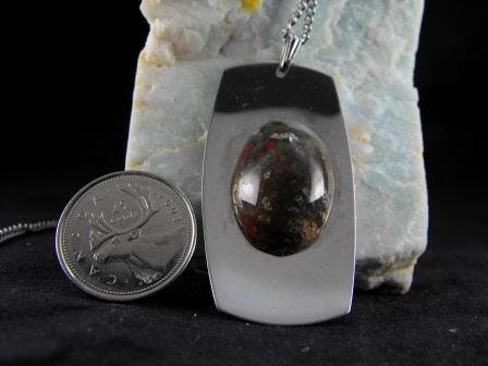 Vintage Necklace Die Cut Steel Glass Cabachon 'Dog Tag' Style 12.00 obo