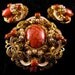 Superb Baroque Coral Rhinestone Set Brooch Earrings Demi Parure Sale 50.00