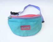 Vintage colorblock fanny pack  turquoise lilac pink  / waist bag / travel belt bag