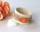Wide Wrapped Bangle with Orange Colorful Braid, Upcycled jewelry