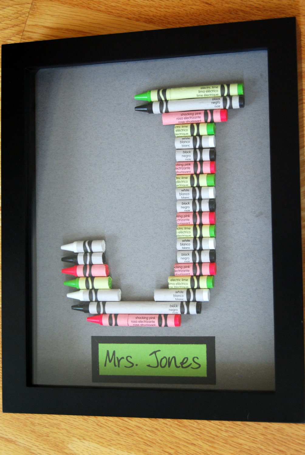 Personalized Teacher Gift: Framed Monogram in crayon or pencil