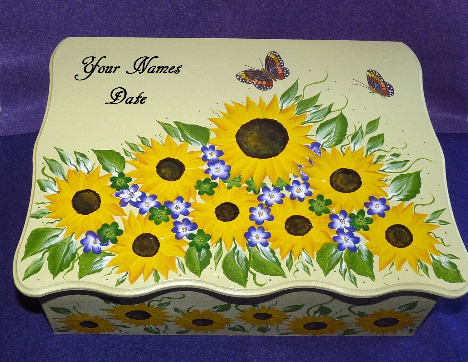 Essenceofthesouth Keepsake Box Wood Memory Box Gold Sunflowers Love Letters Wedding Treasure Box Custom Hand Painted Card Box Personalized