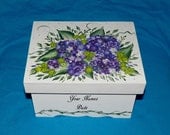 Custom Hand Painted Keepsake Box Love Notes Box Wedding Chest Wood Bridesmaid Box Personalized Memory Box Wedding Card Box Purple Hydrangeas