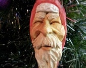 Santa ornament hand carved wooden santa OOAK Santa wood sculpture Unique Santa wood santa ornament