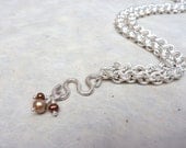 Silver Chainmaille Necklace with Hammered Silver and Pearls Pendant