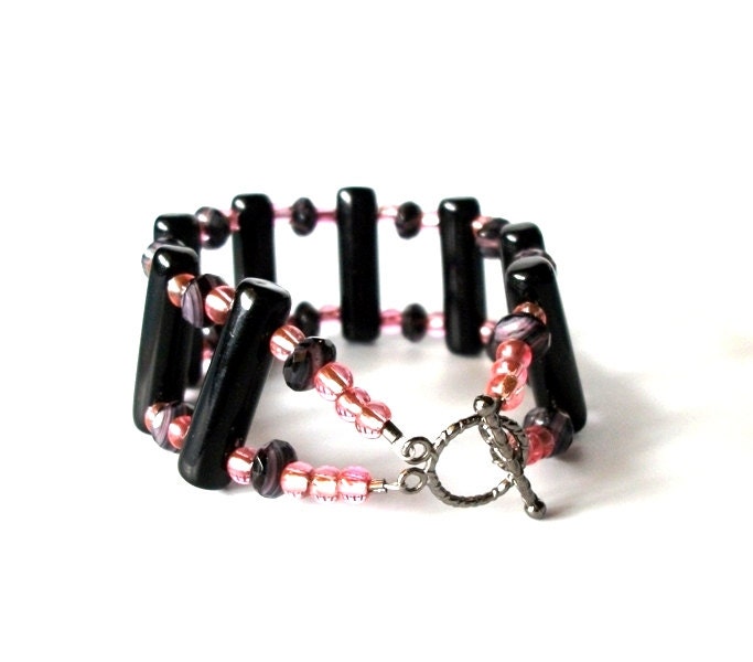 Czech glass ladder bracelet- Ladder of Rosebuds