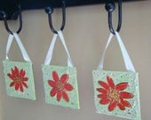 SALE PRICE REDUCED Orange Flower 4 x 4 inch Miniature Canvas Textural Acrylic Wall Hanging