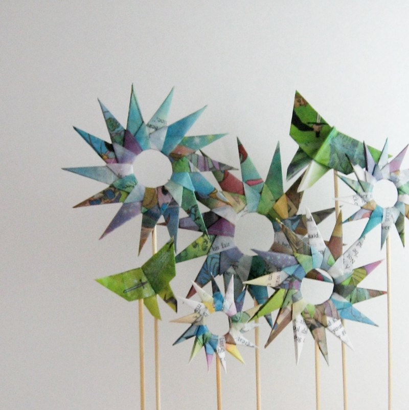 Paper Garden - Origami Sculpture - Home Decor - Flower & Butterfly - Sleeping Beauty Recycled Book