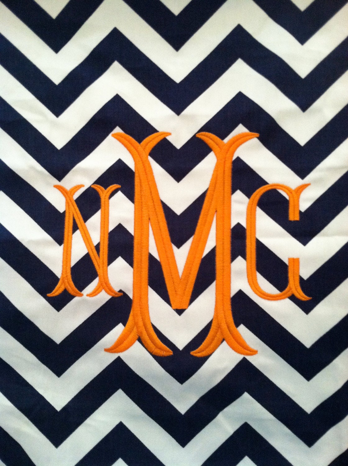 Custom Monogrammed Navy & White Chevron Throw Pillow Cover