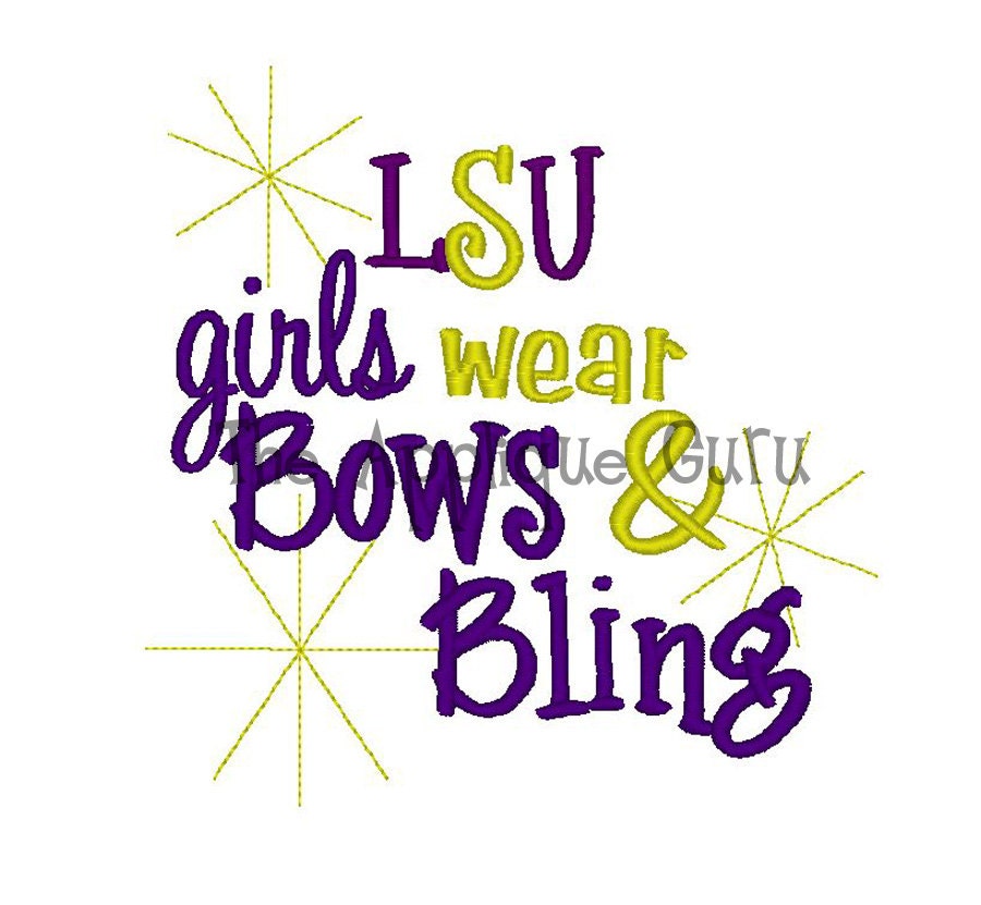 LSU Girls Wear Bows and Bling -- Machine Embroidery Design