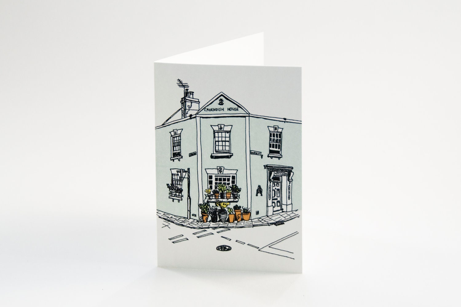 Greeting card with illustration of a green house in Kent, England