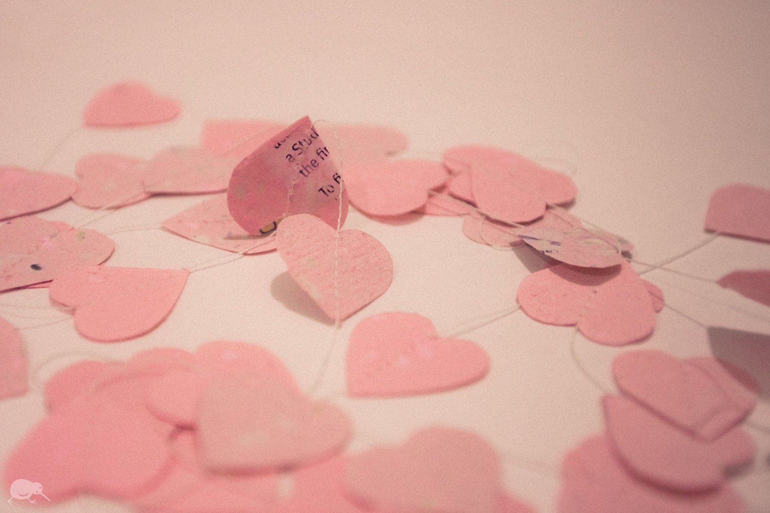 Pink Love Hearts Garland, HANDMADE PAPER, Bunting, Delicate, 20 ft / 6 m