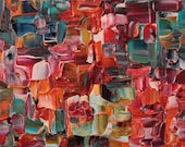 Bold Textural Original Abstract Art Painting - Slightly Neurotic Series by Jessica Stone - Red, Orange, Indigo, Turquoise - 5x7