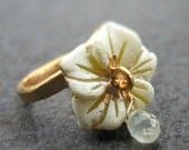 50% OFF SALE Gold dipped hand carved flower and prehnite statement ring