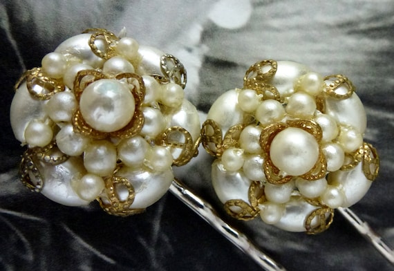 Romantic Winter Bridal Pearl Filigree Hair Pins, Vintage Recycled