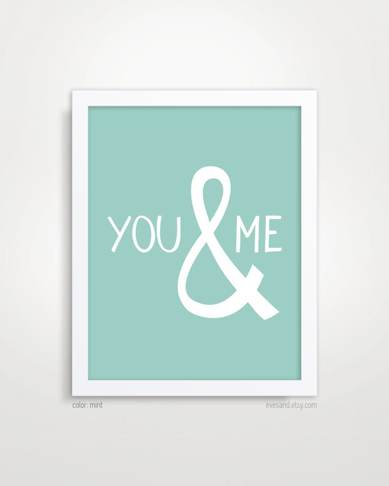 You and Me, Paper Anniversary, Typography Poster, Love Print, Wedding Wall Art - Color Choices