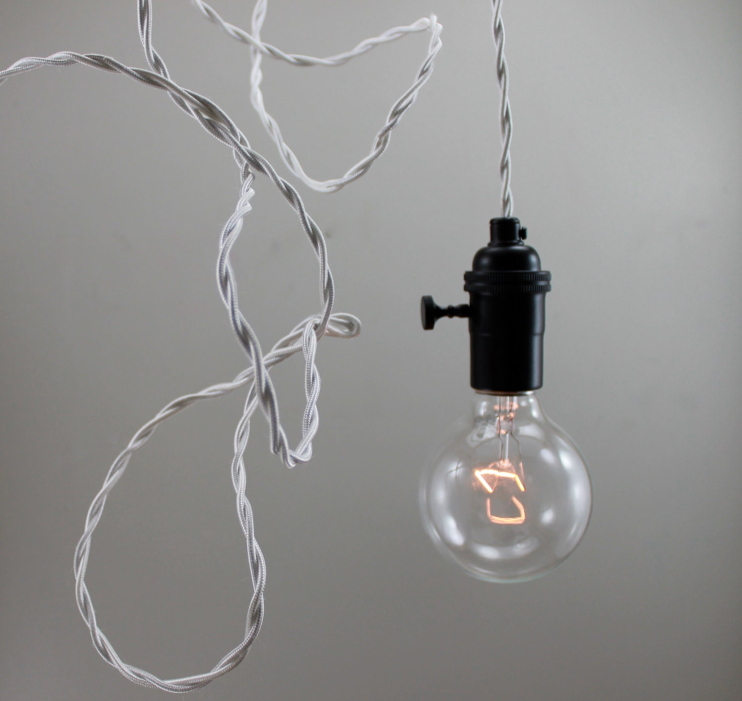 White Modern Bare Bulb Pendant Light - Simple Edison Contemporary Light Fixture - Minimalist Hanging Lamp - Ceiling Swag Lighting