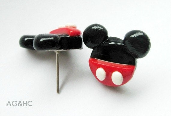 Mickey Mouse Stud Earrings - Handcrafted Polymer Clay Earrings - Disney Inspired Jewelry