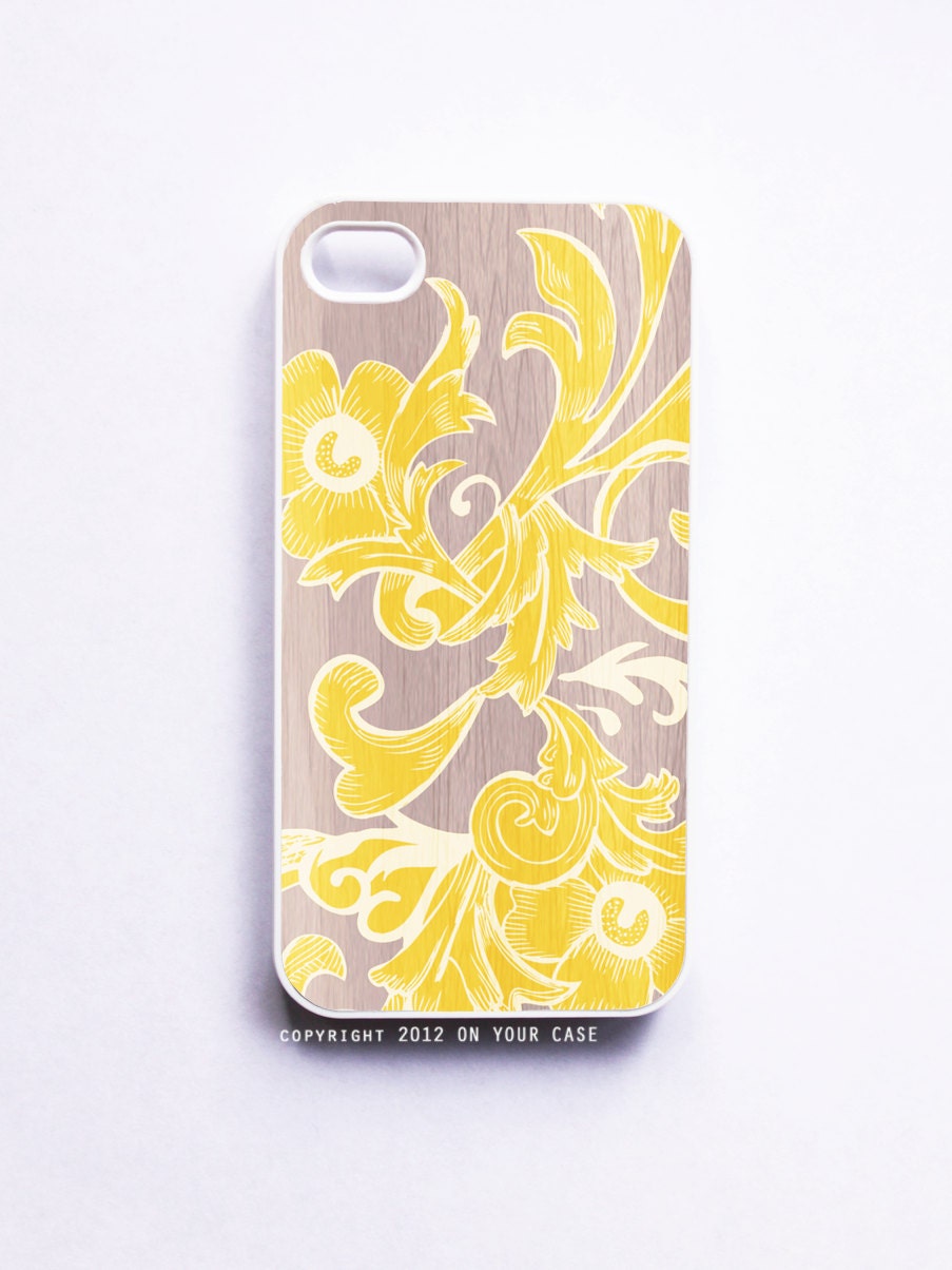 iPhone 4 Case Wood Grain Floral Amethyst Goldenrod