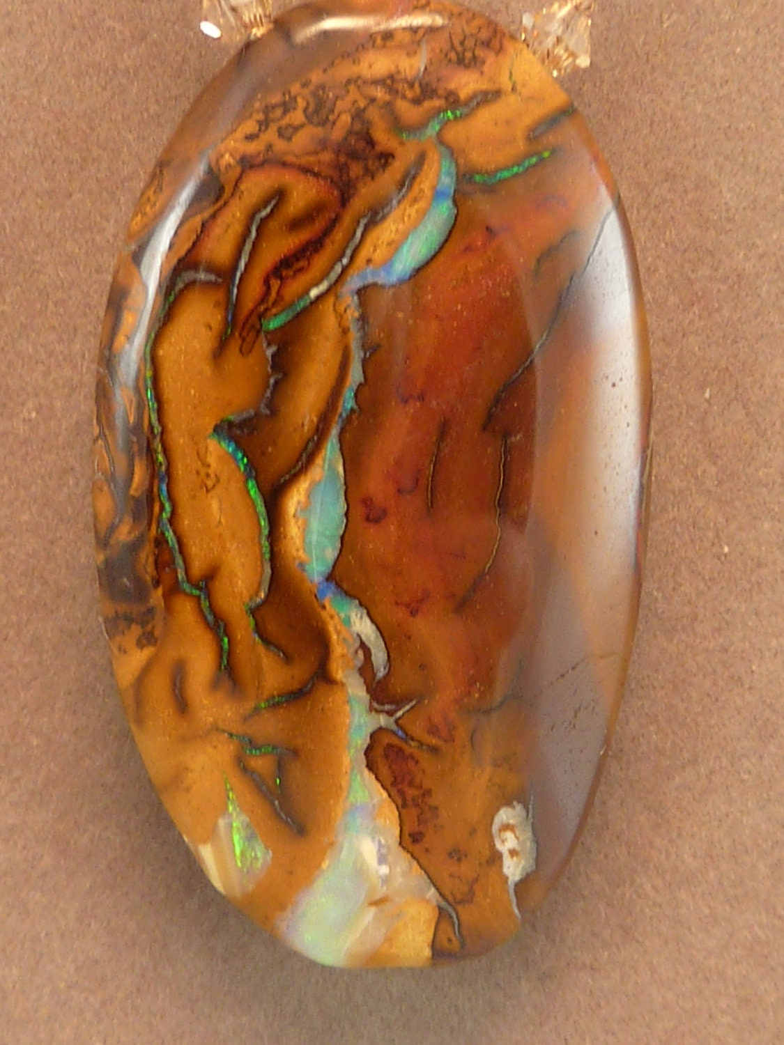 Australian boulder opal pendant necklace with faceted labradorite hand knotted on silk