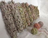 3 MINI ORGANIC Smudge sticks, Organic California white sage, mugwort, and french lavender and plant dyed yarn