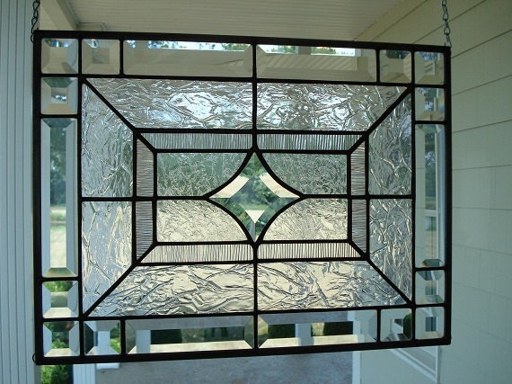 Beveled Star & Clear Textures Stained Glass Window Panel