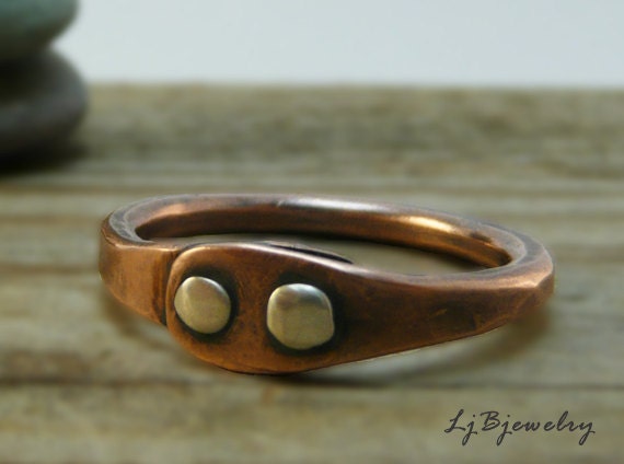 Ring, Copper Ring, Cold Connected Ring, Sterling Silver Rivet Ring, Thumb Ring