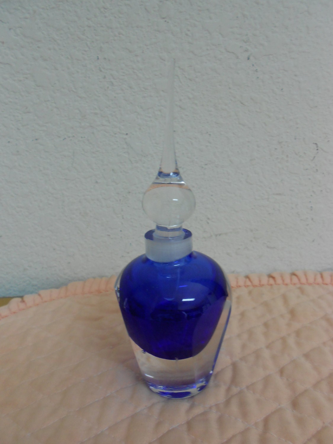 Vintage Cobalt Blue Glass in Glass Perfume Bottle with Original Stopper / Mint condition / REDUCED