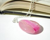 Hot Pink Sardonyx Teardrop Pendant Necklace - - Youthful, Bright, Unique, Simple, Bold, Prom, Pink Lover, For Her
