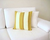 Patchwork Pillow Cover - Yellow, Green and Cream Linen Fabric - 18x18" - Gift for Her, for Mom - Ready to Ship Decor