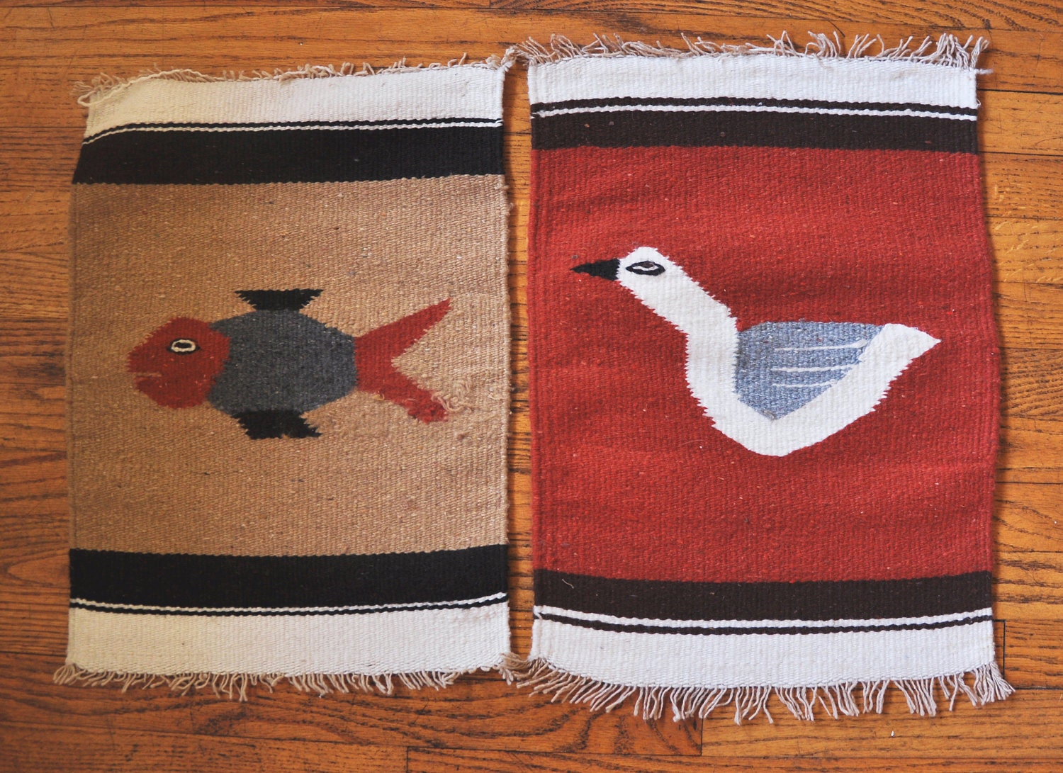 Vintage Mid Century Wool Tapestry Pair
