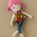Pink Haired Fabric Doll Rag Doll in Owl Print Dress