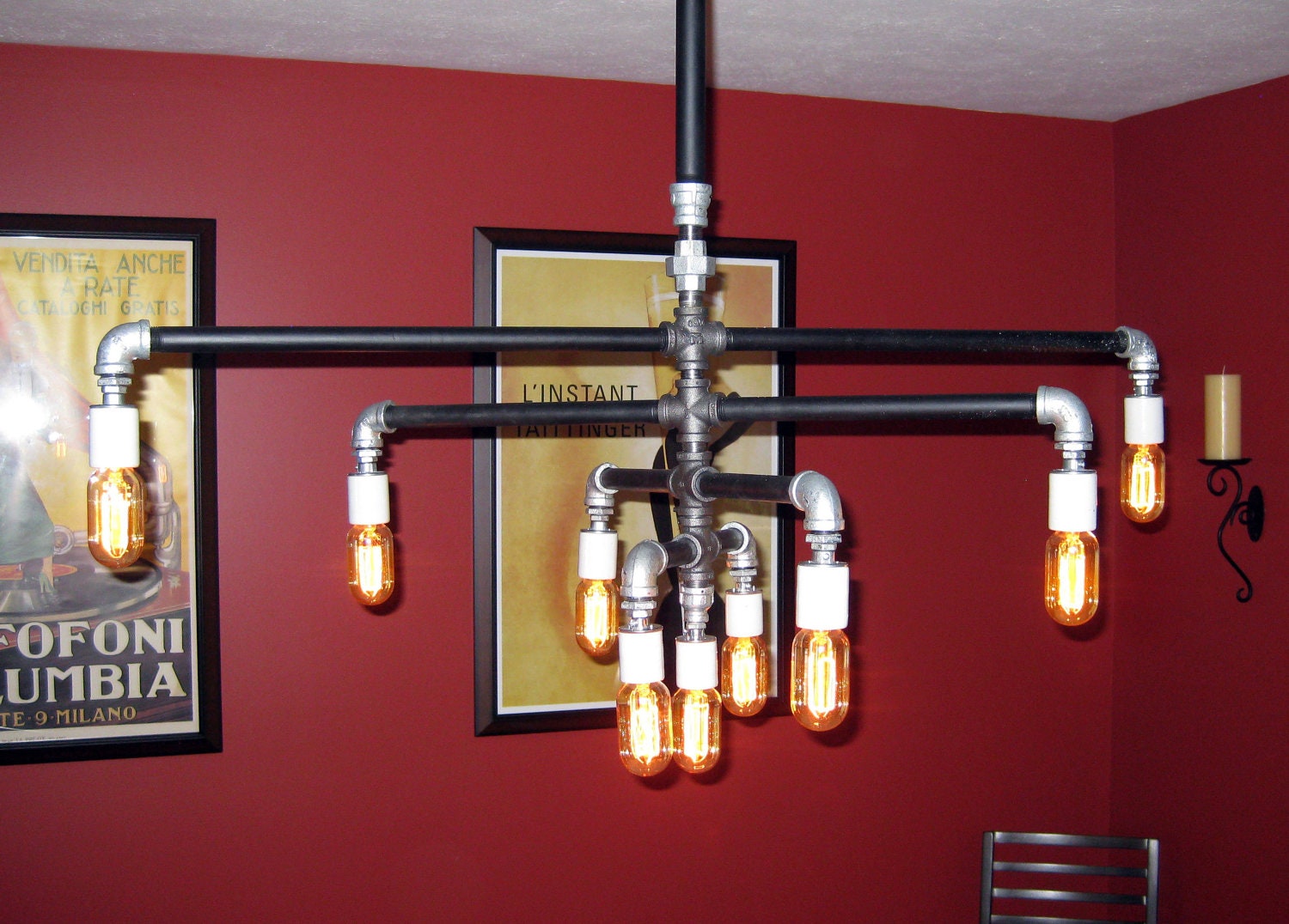 Industrial - Iron Pipe 9-Bulb Chandelier